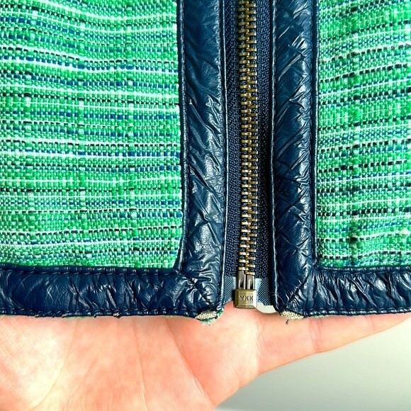 The Limited Green and Blue Woven Zipper Blazer Zippered Pockets Size L - Picture 5 of 7